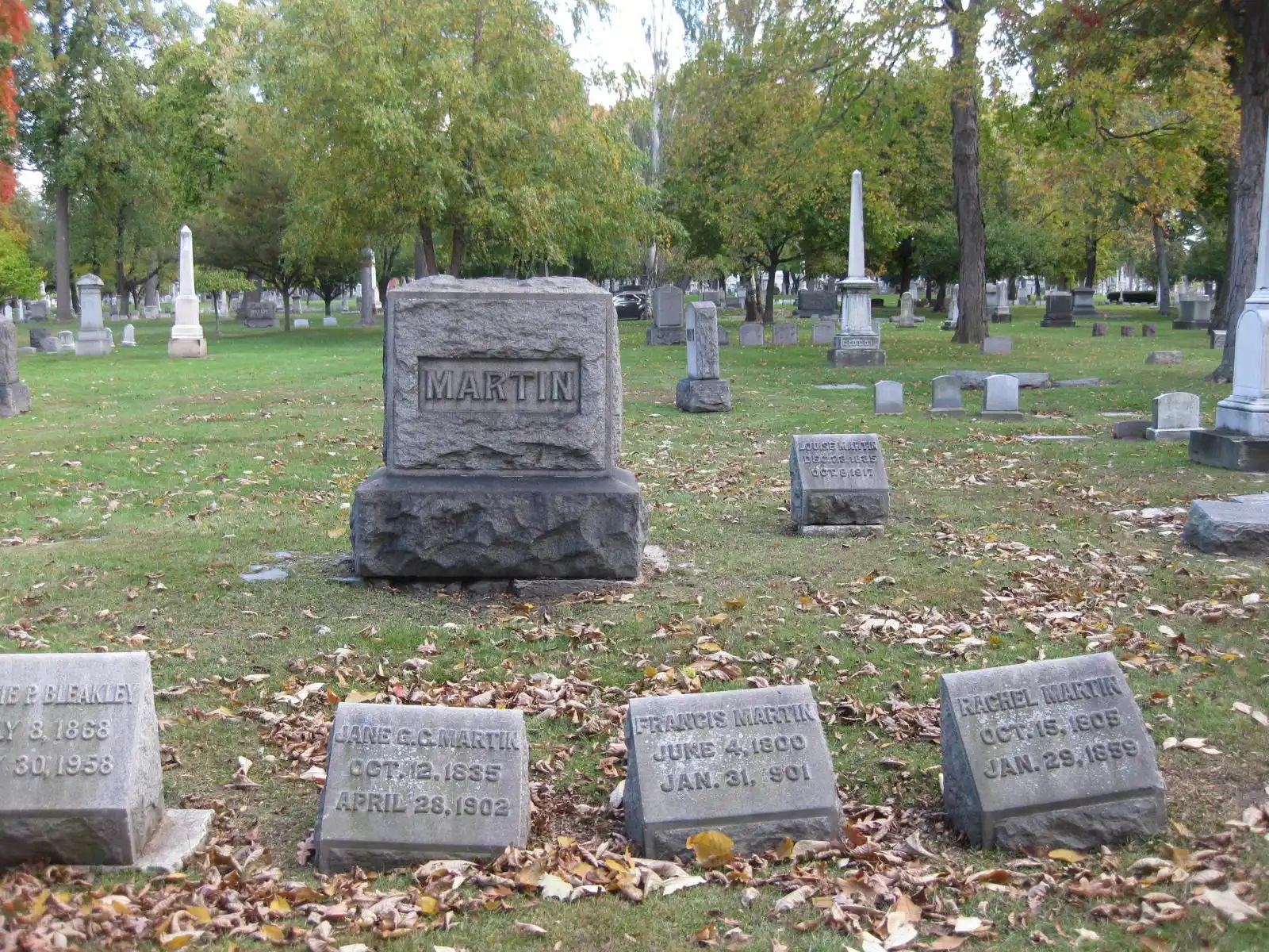 The Martin family burial plot at Detroit’s Elmwood Cemetery showing the headstone for Francis Martin in the foreground. (Findagrave.com) The Martin family burial plot at Detroit’s Elmwood Cemetery showing the headstone for Francis Martin in the foreground. (Findagrave.com)
